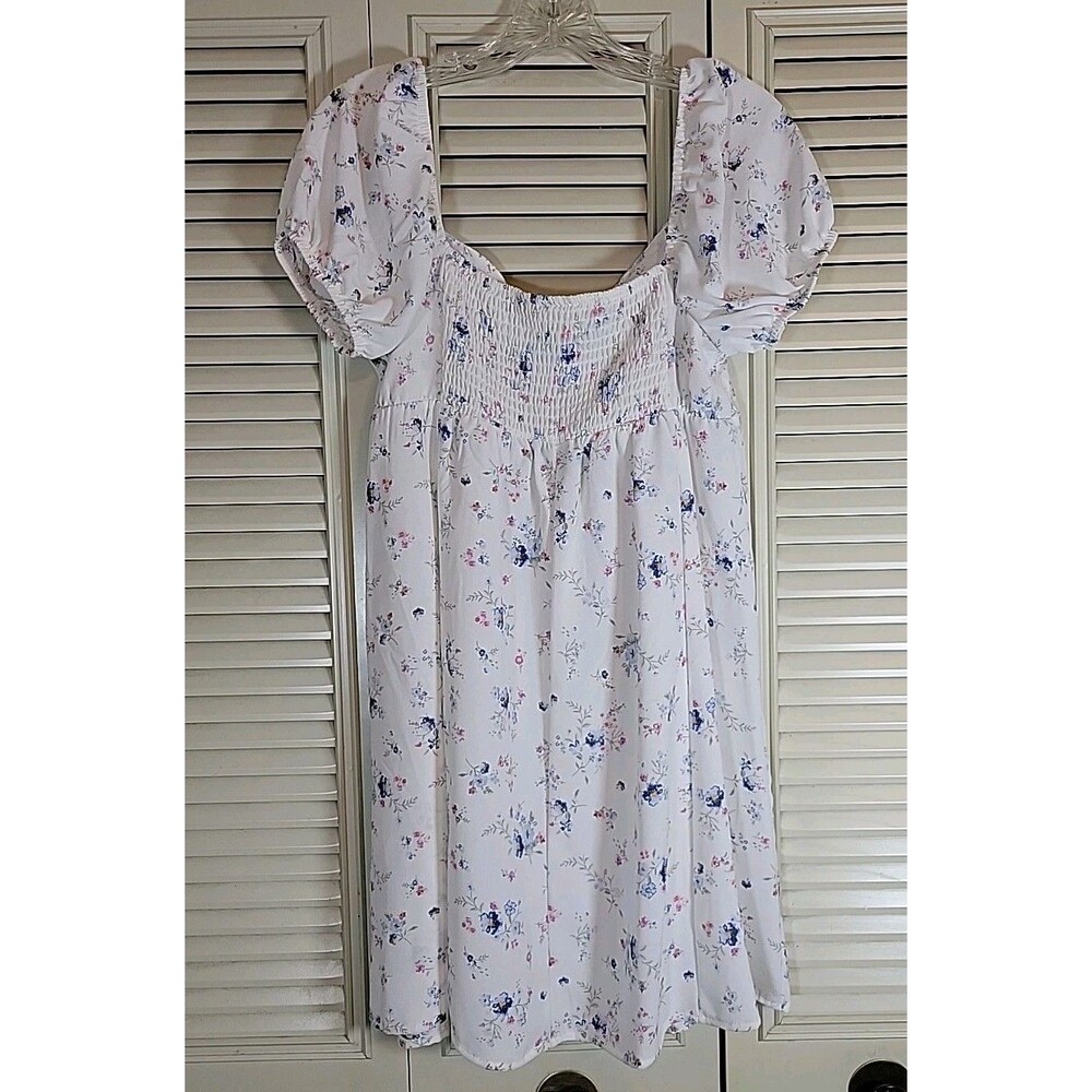 No Boundaries Puff Sleeve Dress White,Blue,Pink Sweetheart Cottagecore Wmns Sz S - Picture 4 of 6